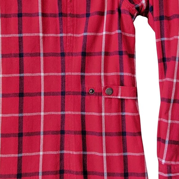 Duluth Free Swingin' Red Plaid Fleece Lined Snap Front Shirt Jacket Shacket Sz L - Picture 8 of 12